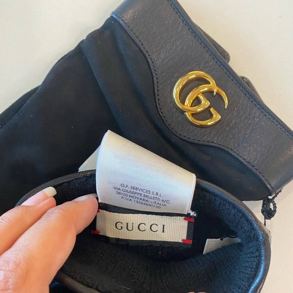 Gucci Gloves Black Leather & Cashmere